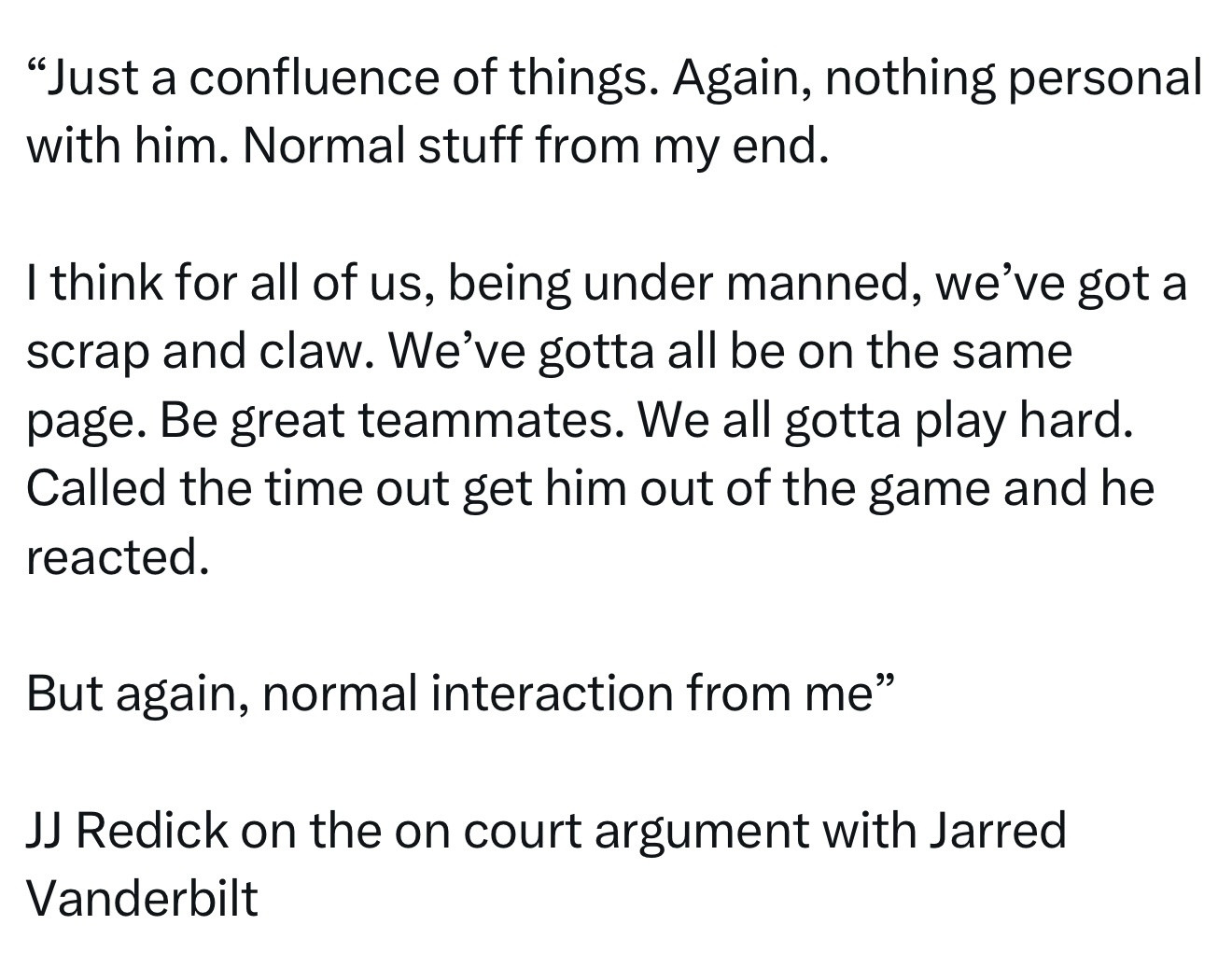 雷迪克谈他和范德彪的争吵：“只是很多事情凑在一起了。再说一次，这和他个人无关。从