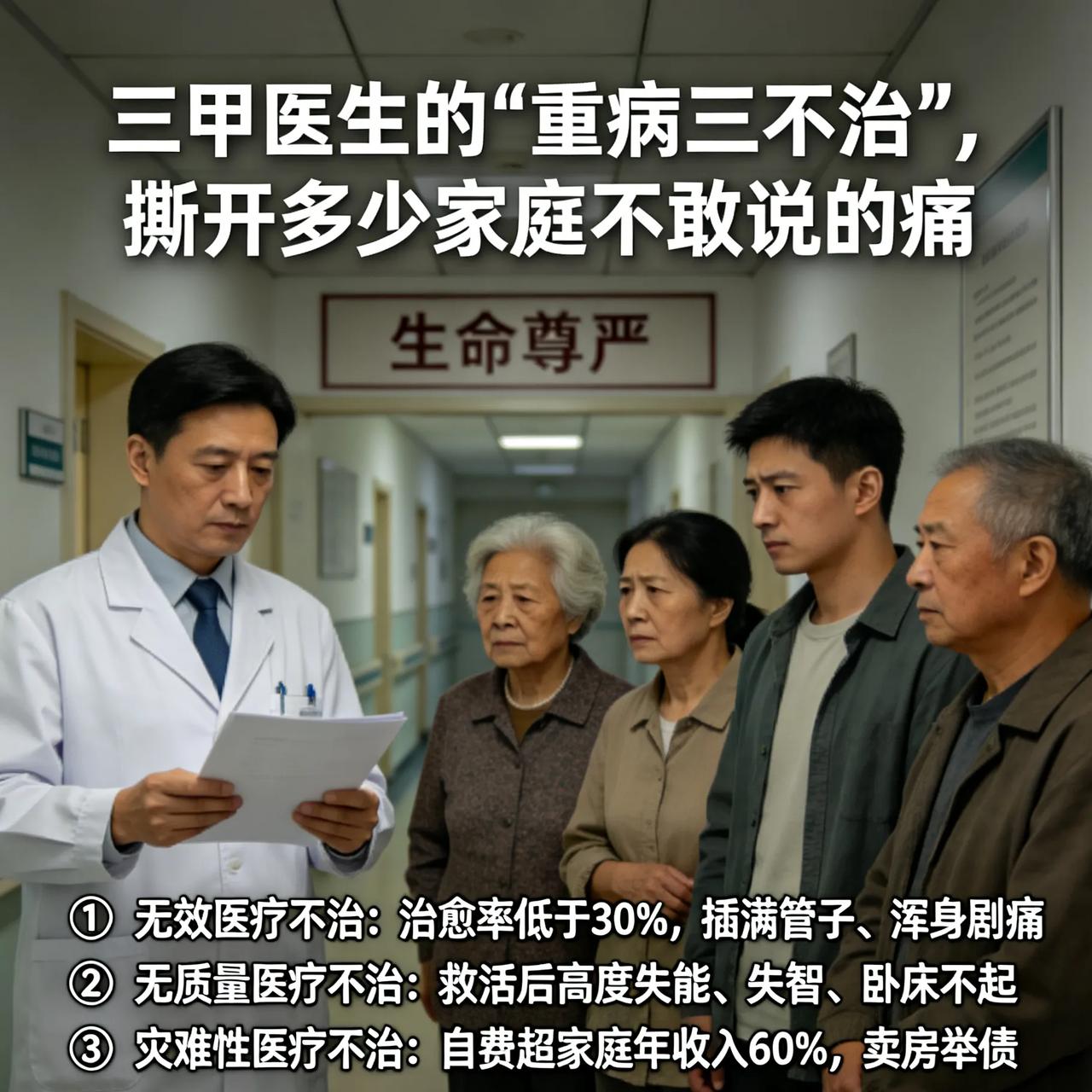 标题：三甲医生的“重病三不治”，撕开多少家庭不敢说的痛重病三不治生命尊严