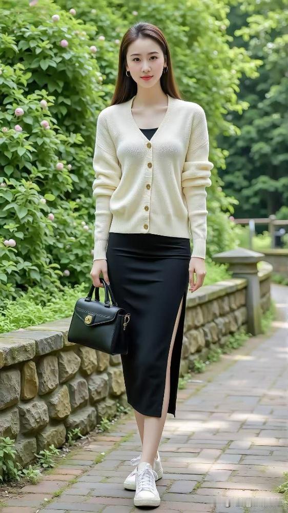 米色毛衣搭黑色长裙，这搭配简直是优雅代名词！米色毛衣给人温暖柔和感，就像冬日里