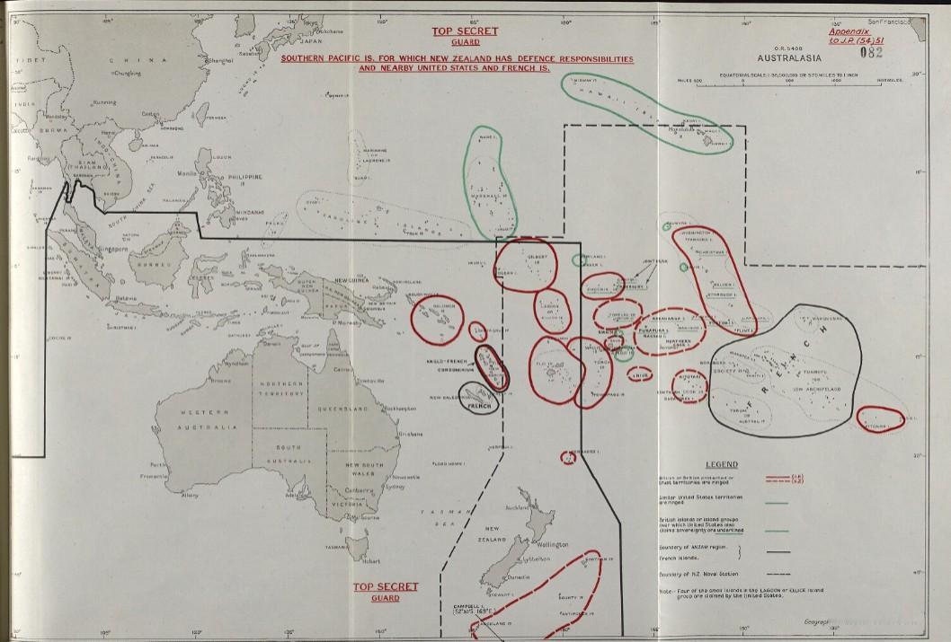 这张1954年英国国防部的最高机密解密地图，藏着冷战初期南太平洋的军事布局：