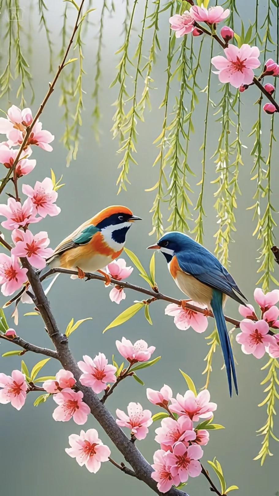 上联：桃红柳绿黄莺唱下联：细雨风轻燕子斜