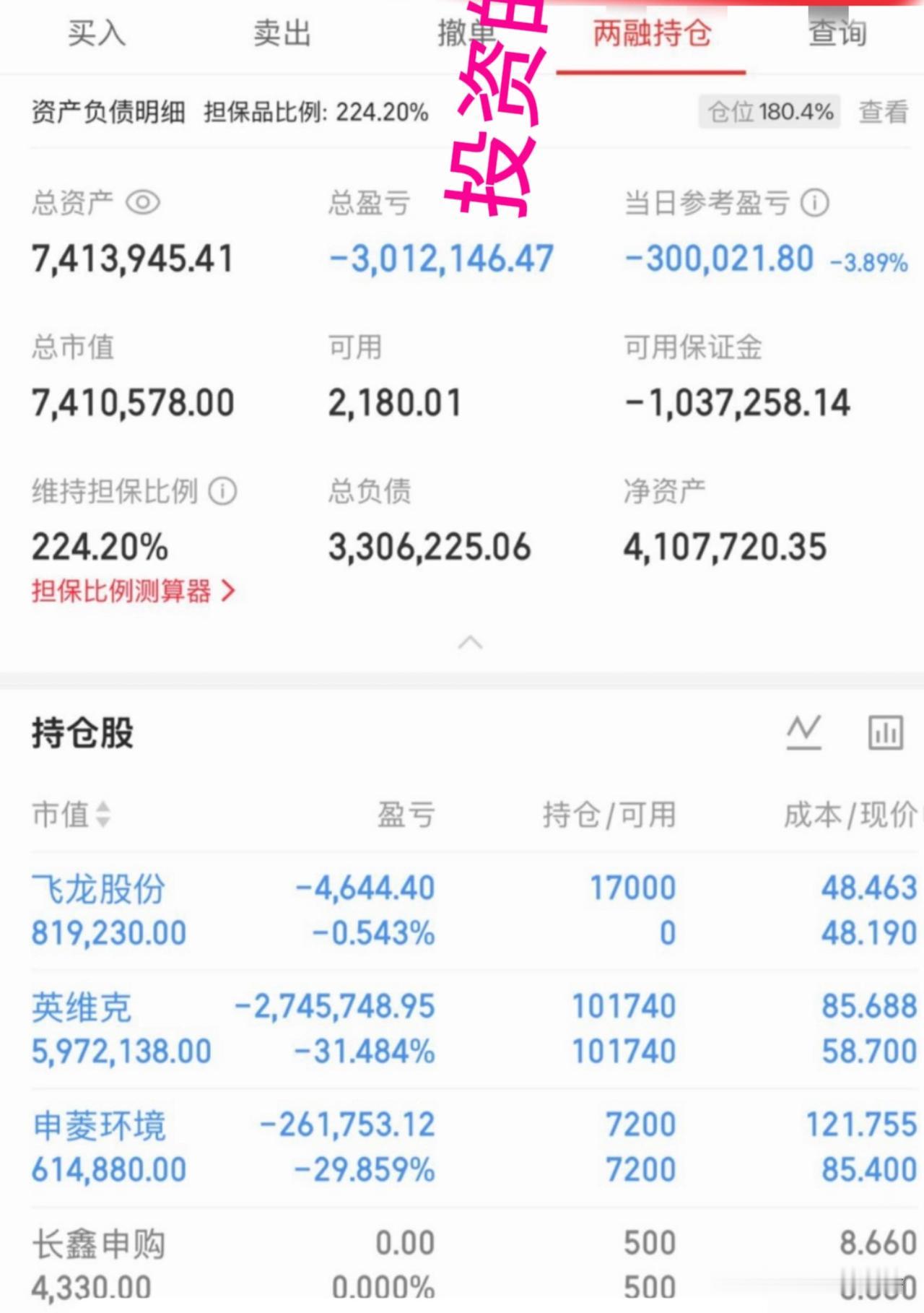 这位动用两融资金的股民，最终选择次日认输销户离场。开户整整三年，持续亏损三