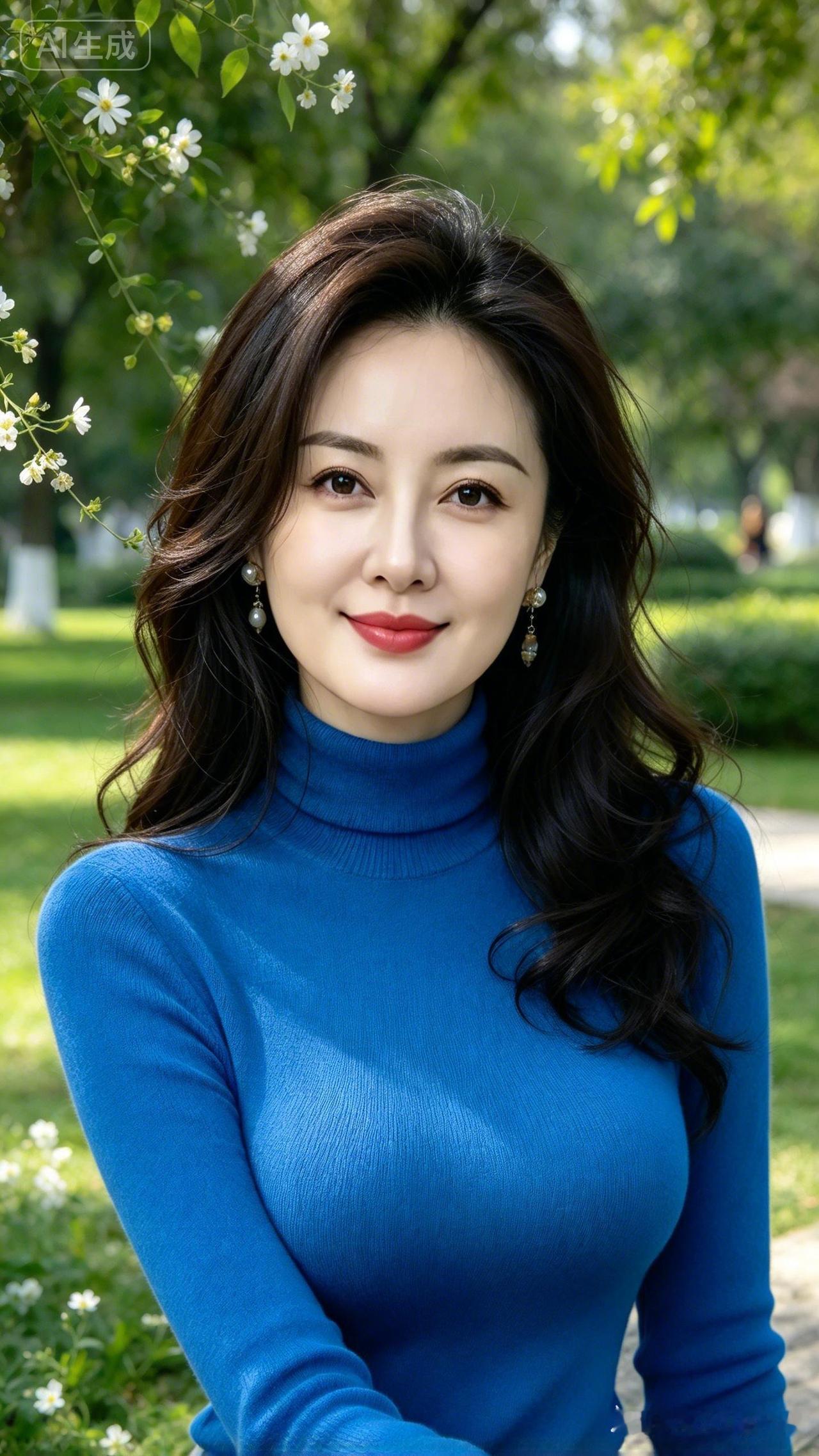 这位美女在公园里拍照呢。