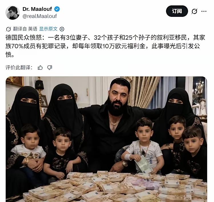 ✨外来移民猛猛吃德国福利✨✦这家来自叙利亚的移民，在德国娶了3个老婆，生了