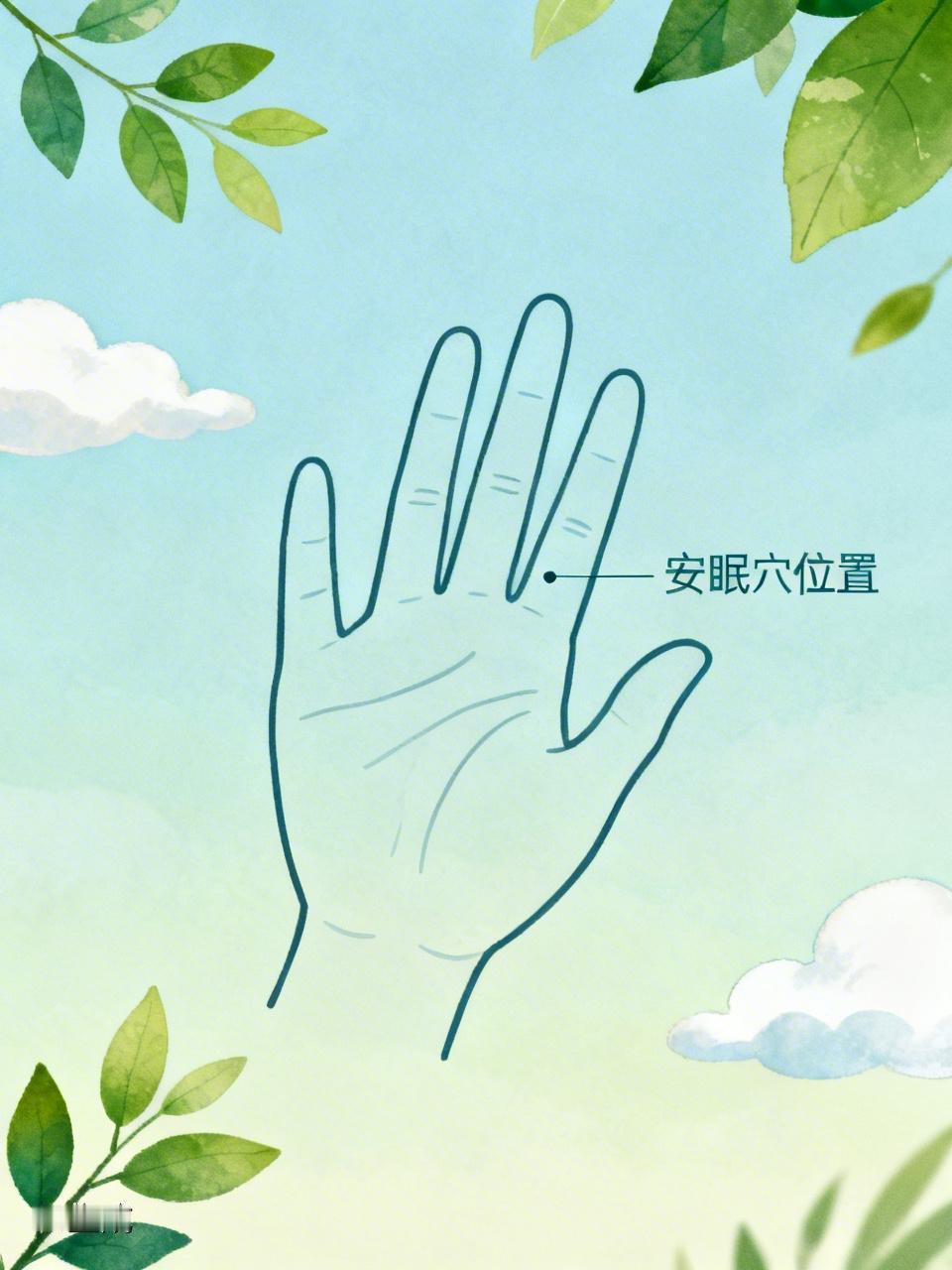手上的安眠穴有两个常见说法。一是位于手掌部位，先找到手掌中心稍靠手指的劳宫穴，安