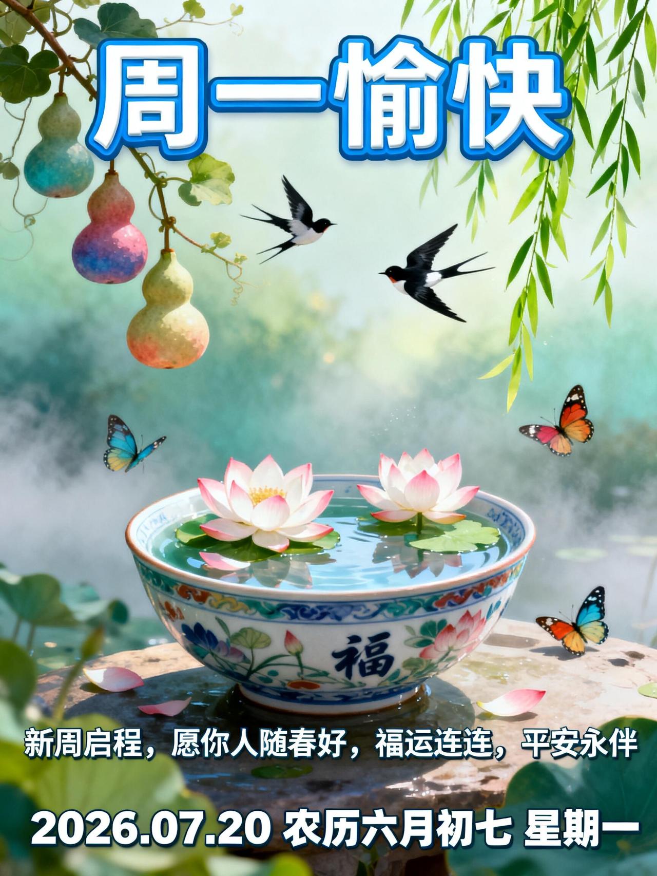 周一早安，今日7月20日🍃，夏日暑气萦绕身旁，愿你守住内心清凉，少些焦虑多些松