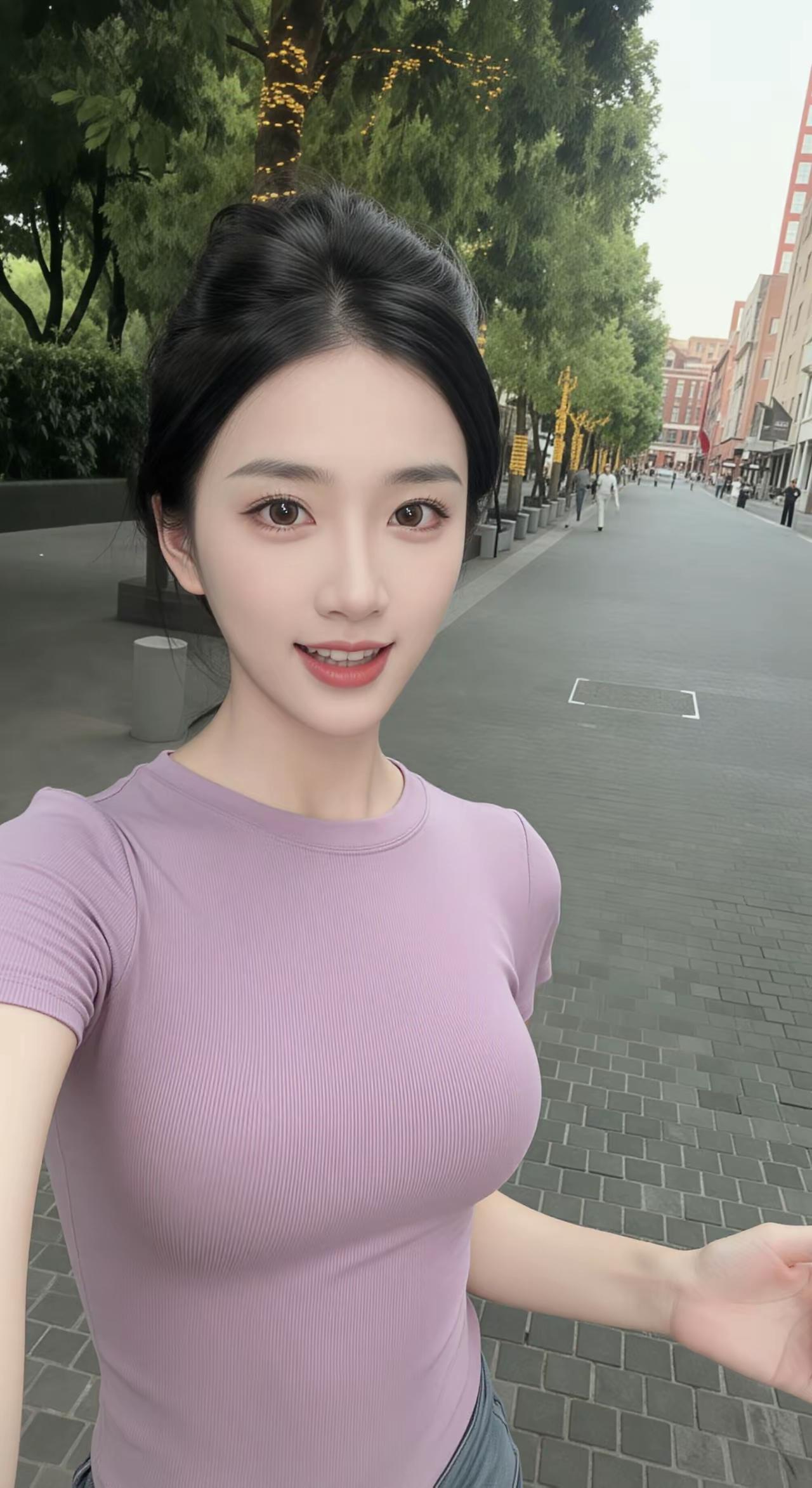 我在街上自拍，天气真好。