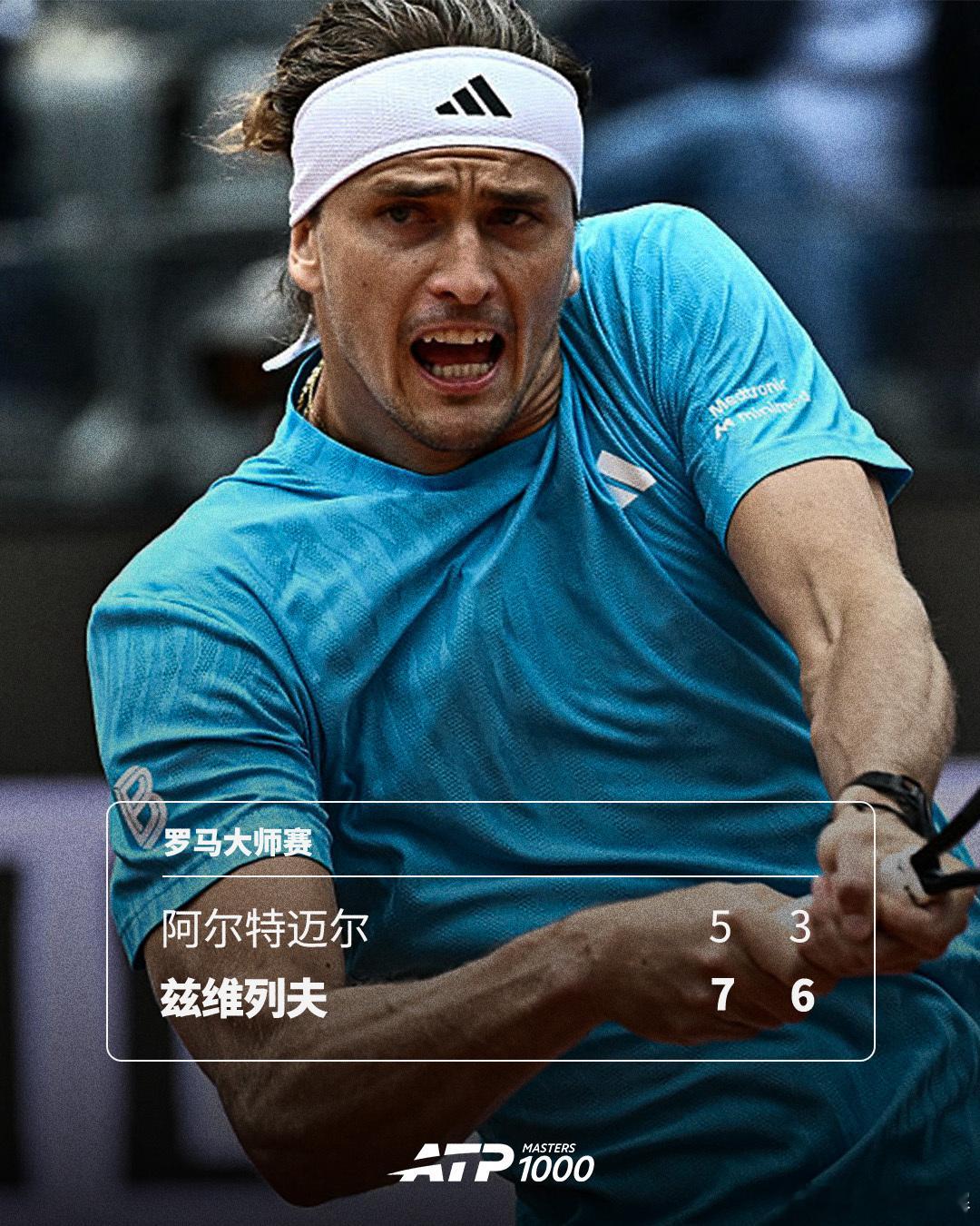 兹维列夫首秀获胜🔥ATP1000罗马大师赛第二轮，两届赛会冠军兹维列夫以7-