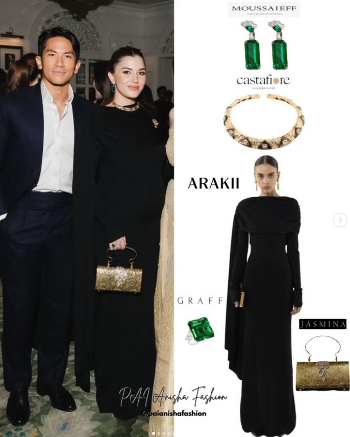 介绍一对来自文莱四王妃阿妮莎的祖母绿耳环。这对耳环她可见戴了两次，外网粉丝很快发