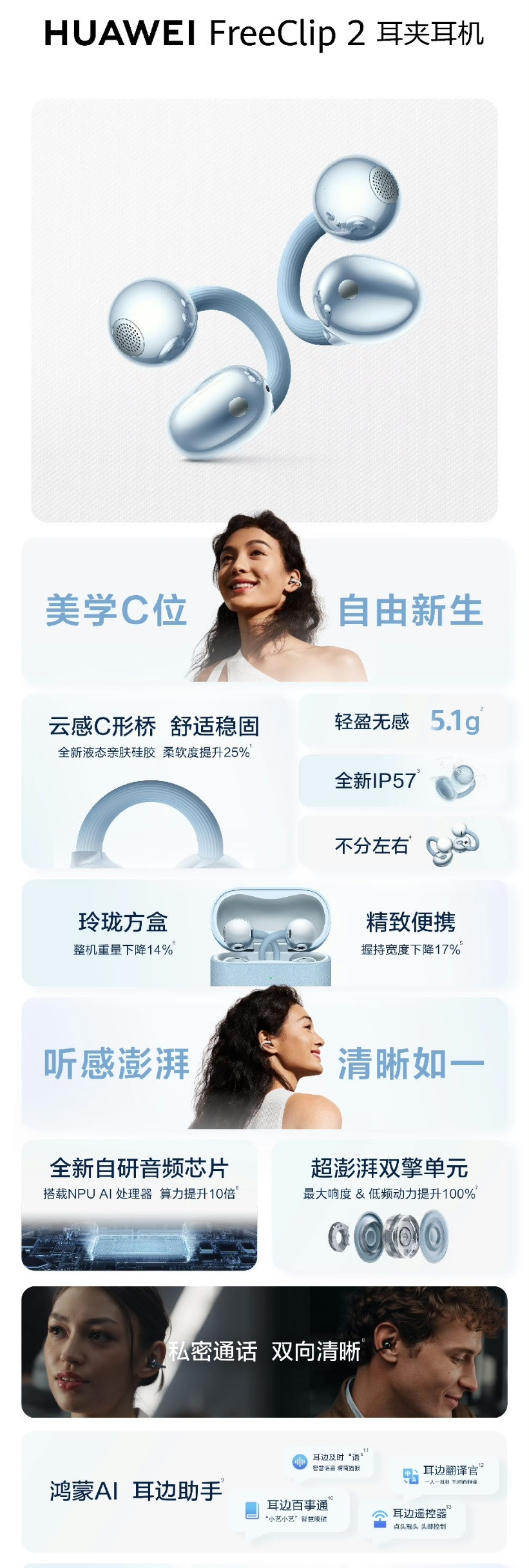 耳夹耳机又卷出新高度选耳夹耳机我就怕戴久了疼、音质差，华为FreeClip2