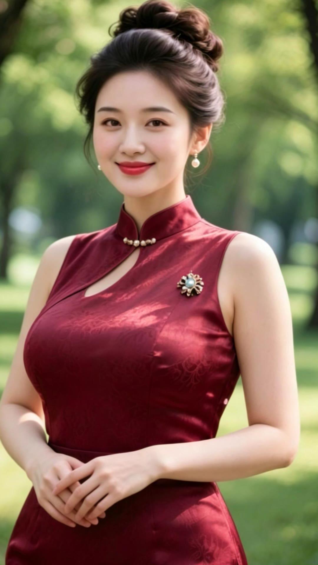 红衣美人笑，花间醉意浓。