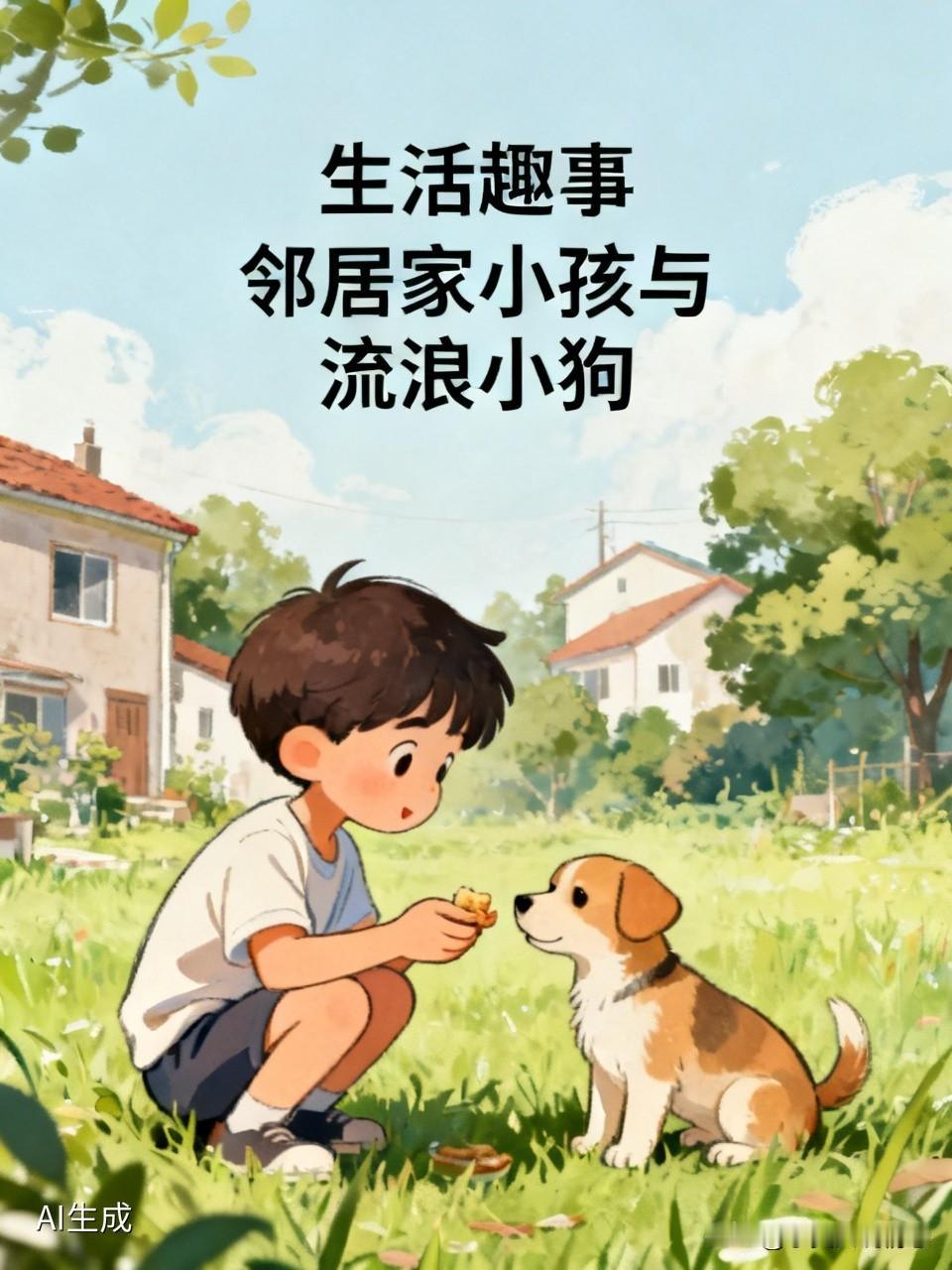 路上碰见邻居家几岁的小娃娃，一本正经蹲在路边哄流浪小狗。小家伙把自己兜里仅