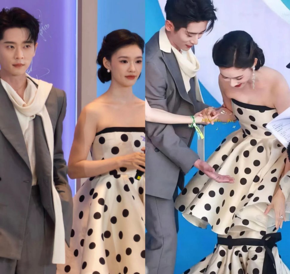 今天爱奇艺尖叫之夜，林允跟丞磊一起走红毯。在走红毯之前，他们在门口拍照，本来还挺