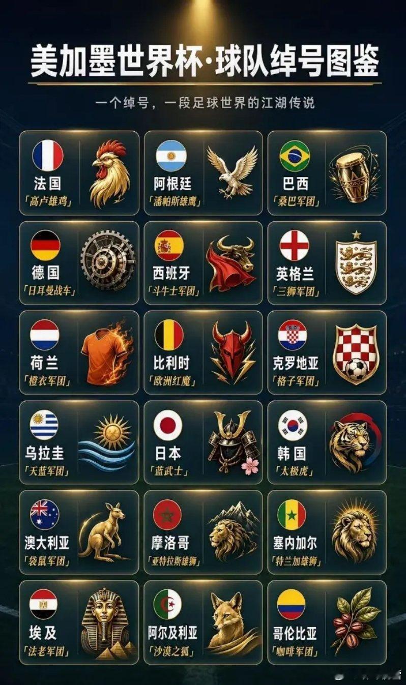 世界杯球队称号，这个必须的知道世界杯