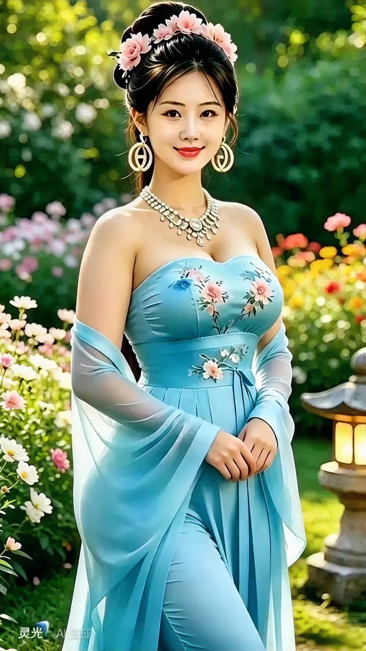 这姑娘打扮得真漂亮，像仙女下凡！雍容大方的美女美的像仙子穿花裙的姑娘
