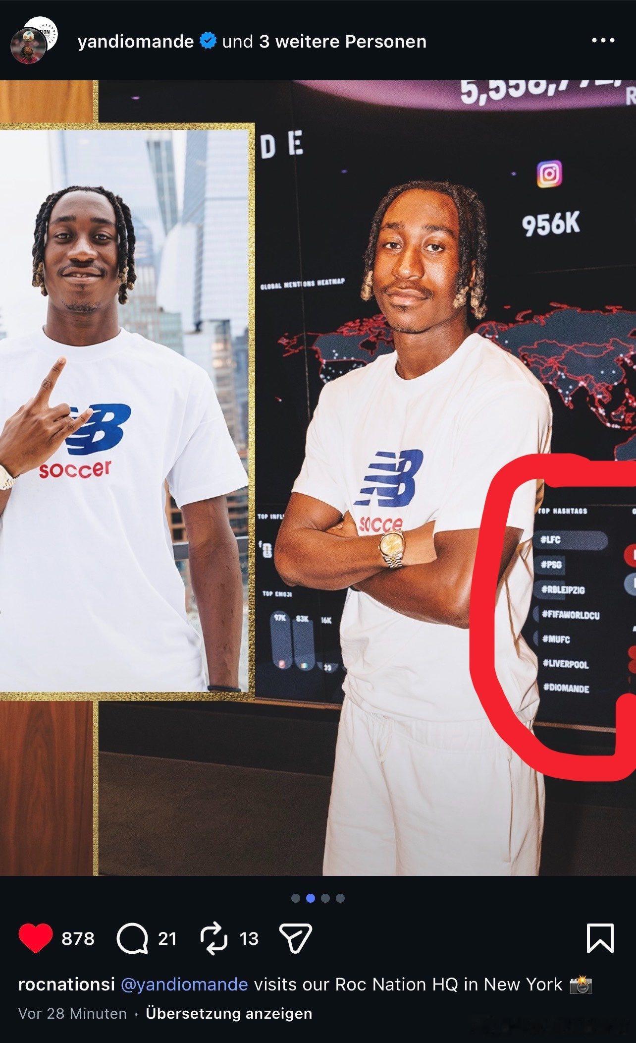 迪奥曼德趁科特迪瓦国家队放假之机，前往纽约参观了RocNation总部——这家