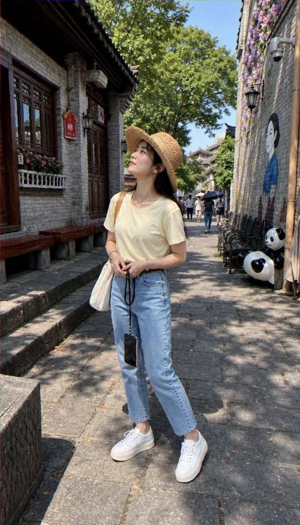 阳光明媚，悠闲散步在古镇小巷。