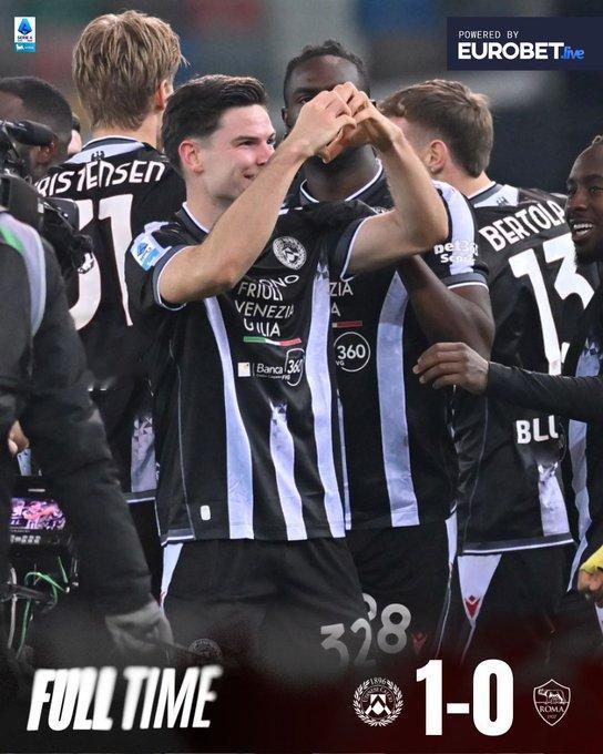 📌意甲第23轮，乌迪内斯主场1-0小胜罗马，埃克勒卡姆第49分钟任意球折射制