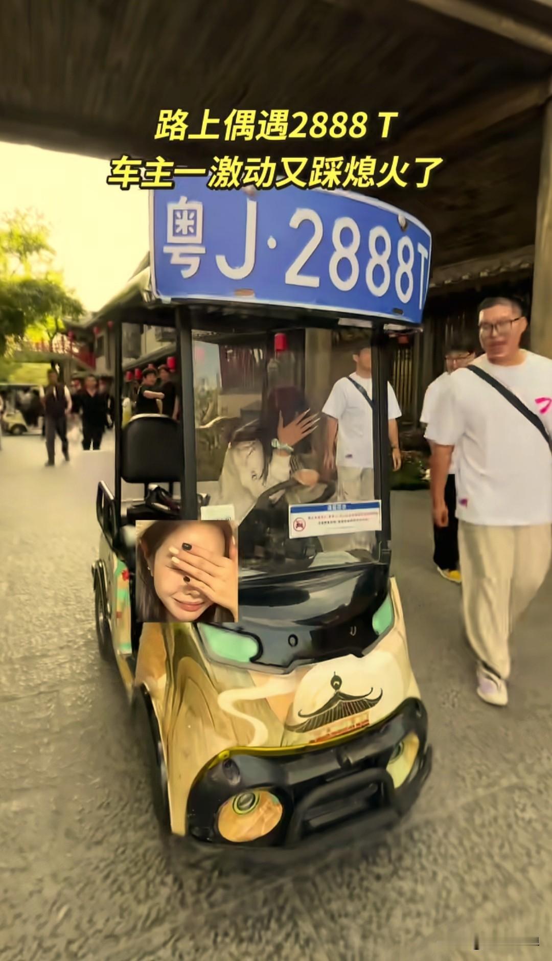 全网火出圈的粤J·2888T车主，这次自驾来到河南。在万岁山景区，她的车直接被花