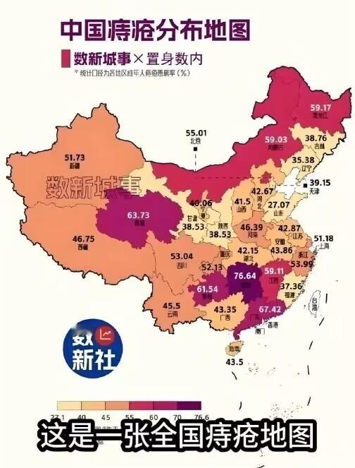 全国痔疮地图：山东最低，湖南最高，但吃辣程度跟痔疮发病率并没有明显的关联性。