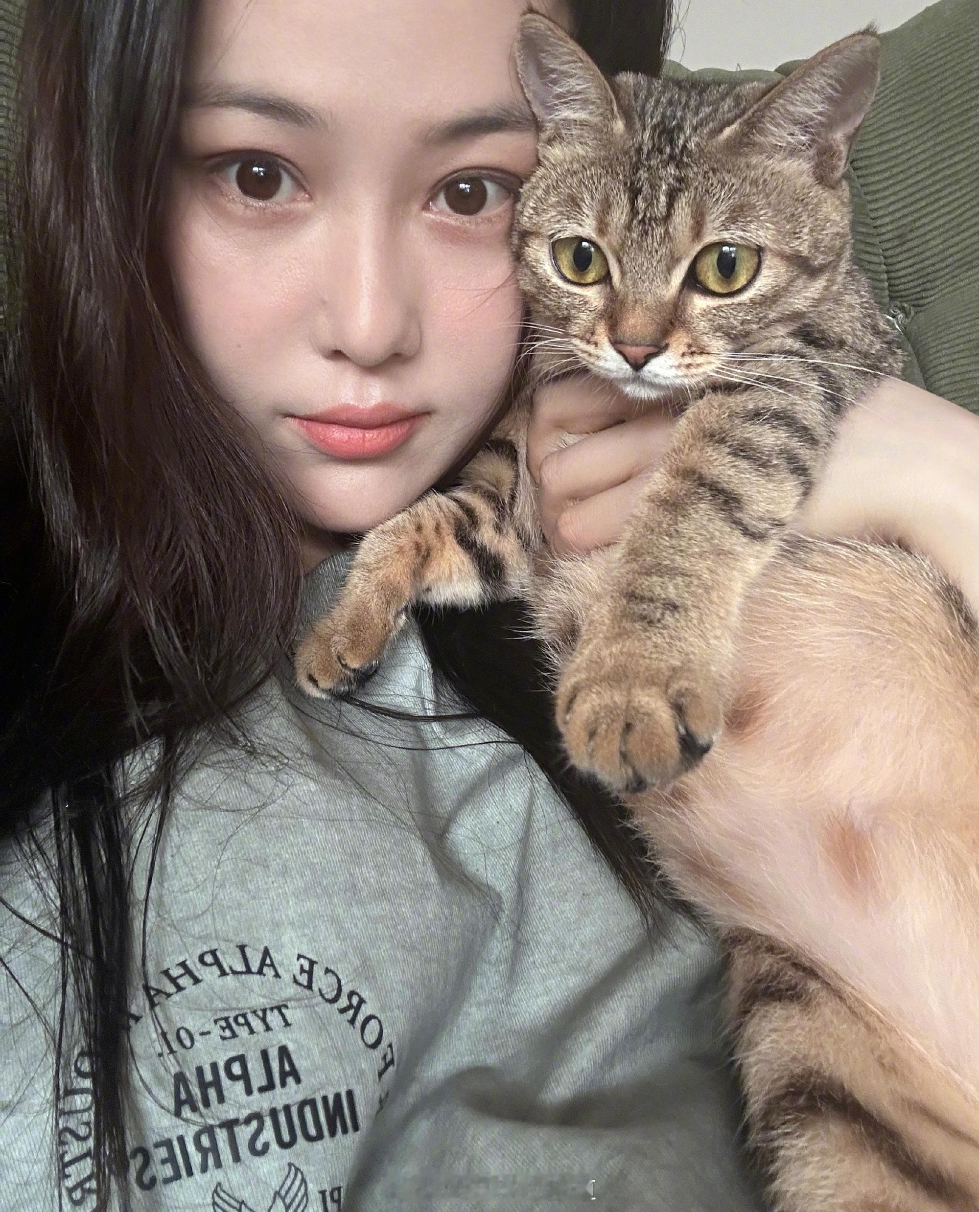 张馨予和猫咪温柔合照​​​