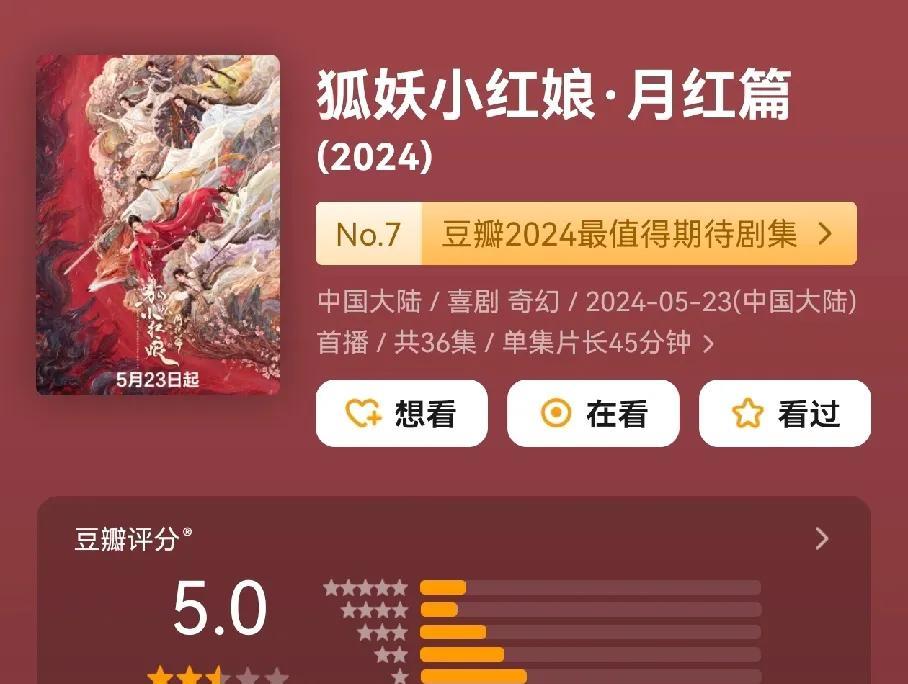 杨幂主演的红月篇热度最高破9000，只有一天全集有广告，开播前招的，评分5.