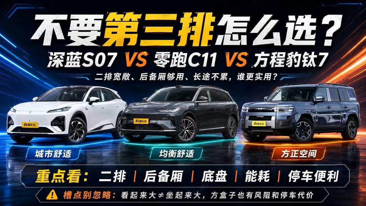 不要第三排，只想坐得宽敞：深蓝S07、零跑C11、方程豹钛7怎么选？ 不要七