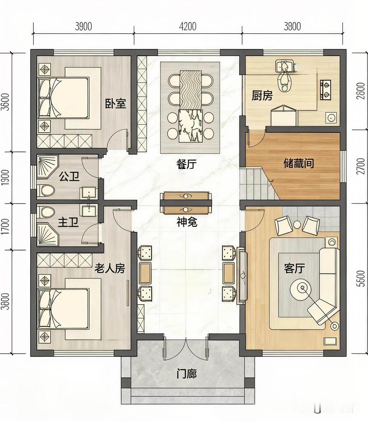 乡村自建房，占地尺寸12米X11米，可以看看这个三层布局。7房4厅6卫1堂屋。