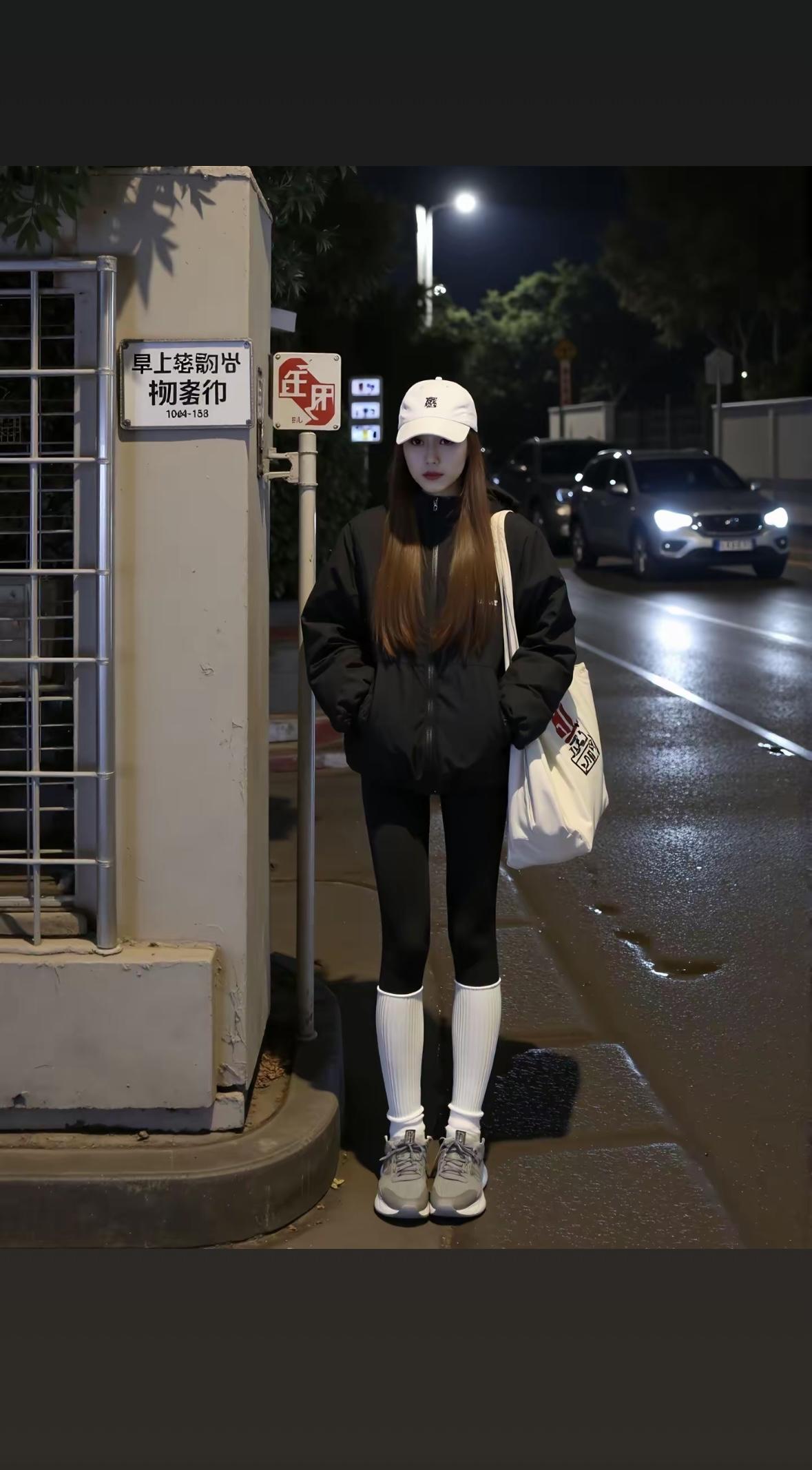 夜晚街头的少女穿搭，休闲又时尚！