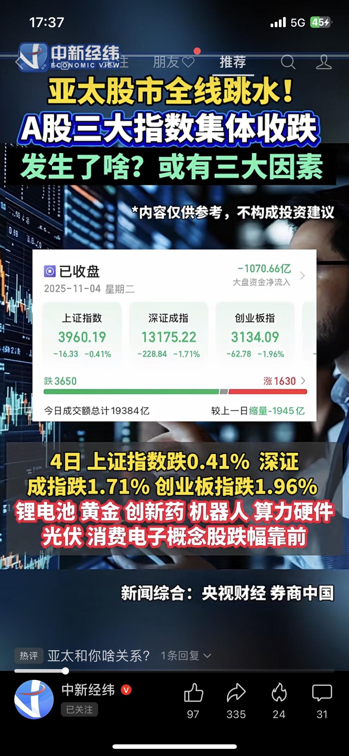 刚收盘！亚太股市集体崩了，A股3600股飘绿，今天这碗“面”到底谁给的？兄弟