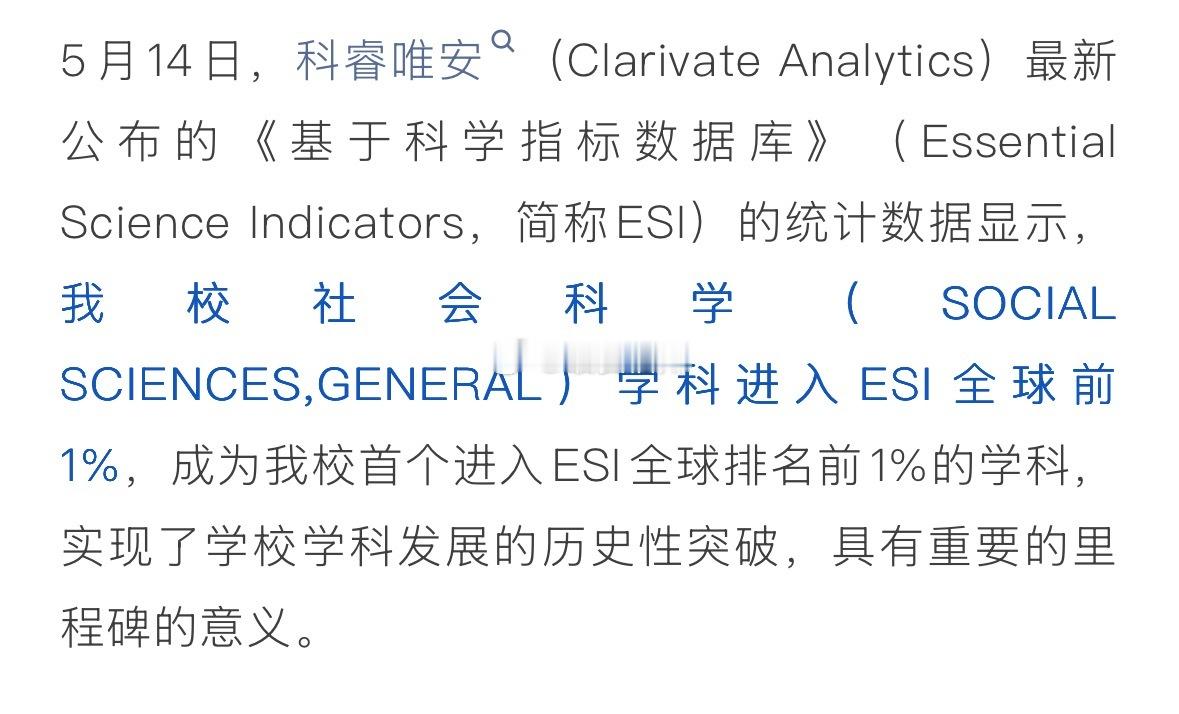 福州外语外贸学院社会科学学科进入ESI全球排名前1%！系福建省内唯一进入该学科