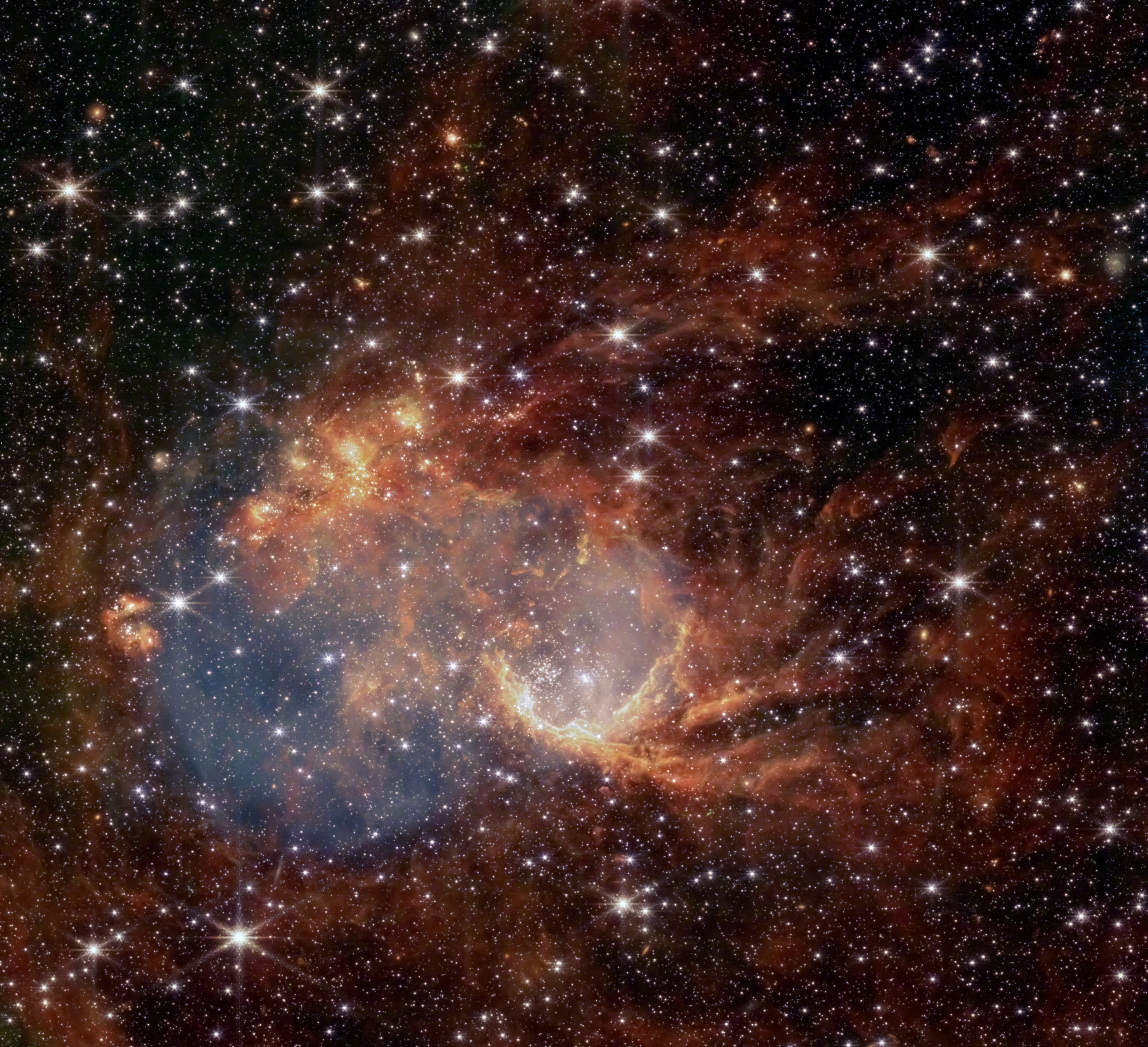 韦布望远镜生图流出～～这是小麦哲伦云中的恒星形成区SMC-SW-Bar-3。小