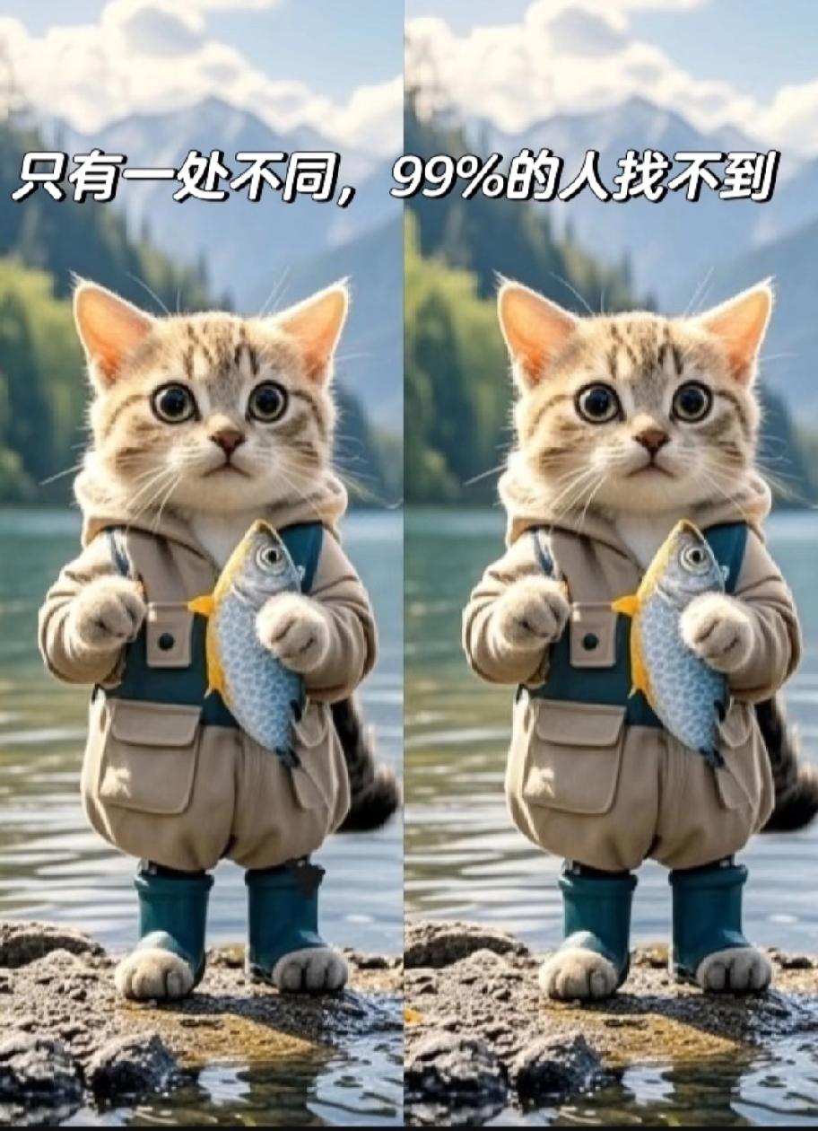 被这组钓鱼小猫找不同难住了，你能看出唯一的那处不一样吗？