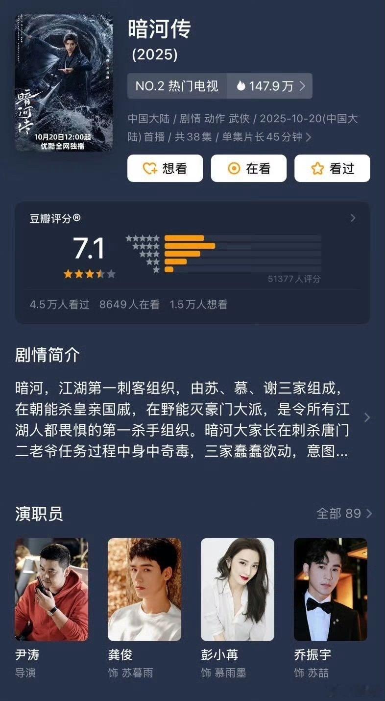 龚俊不语只一味登顶  龚俊今年影视综艺全面开花，《暗河传》豆瓣开分7.1，《花少