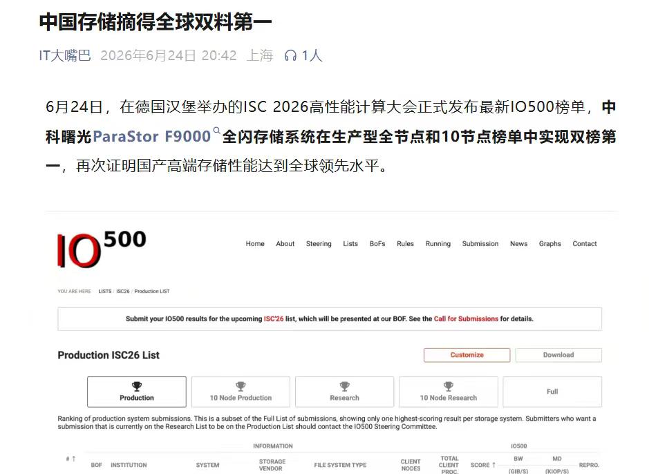 中科曙光拿了存储的全球冠军，客户开始主动问方案了。在我们这个圈子里，今年明显感