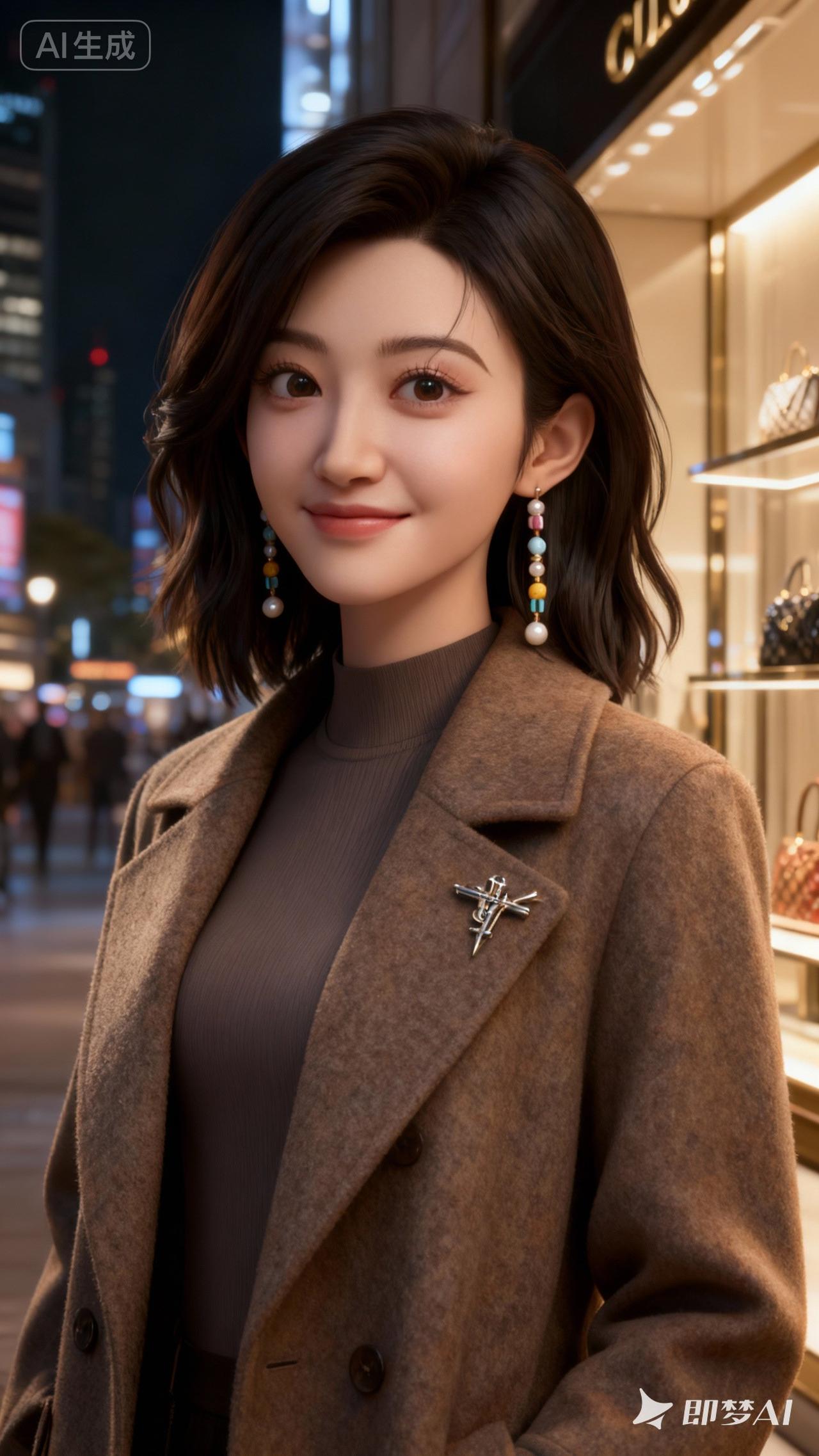 都市夜色中的时尚少女，优雅迷人！