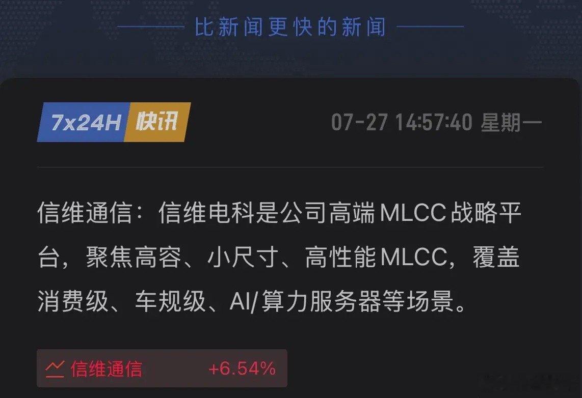 王炸来了！信维通信亮出高端MLCC底牌，国产替代全面打响！7月27日，面对投资者