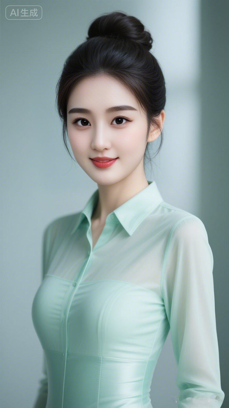 优雅职场风，清新薄荷绿衬衫，自信微笑，元气满满！💄✨