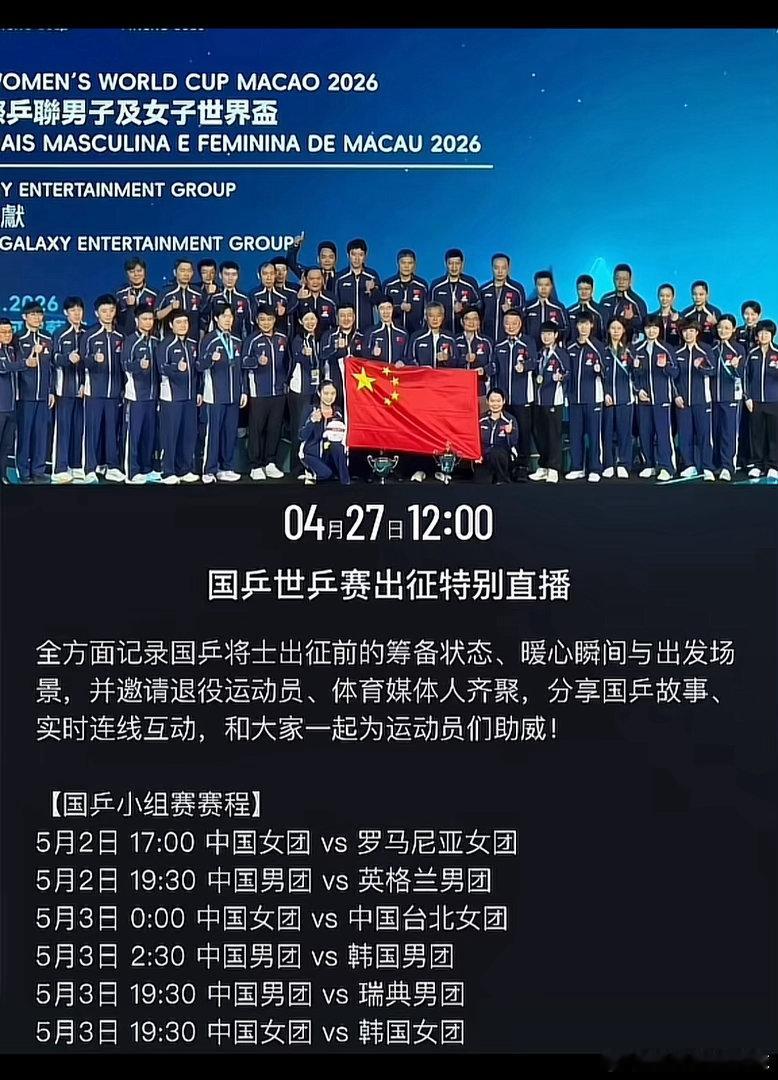 国乒4月27日出征伦敦世乒赛国乒世乒赛出征特别节目还有7天就要比赛了，不安心训练