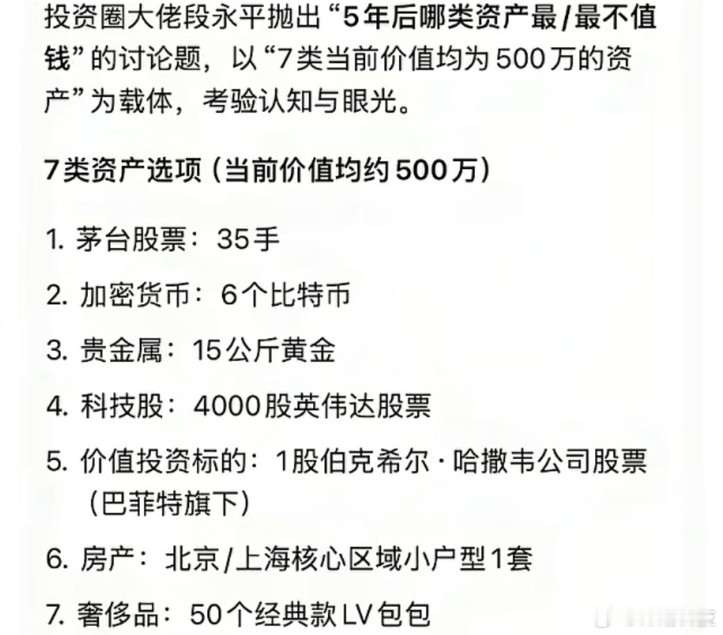 5年后哪类资产最/最不值钱​​​