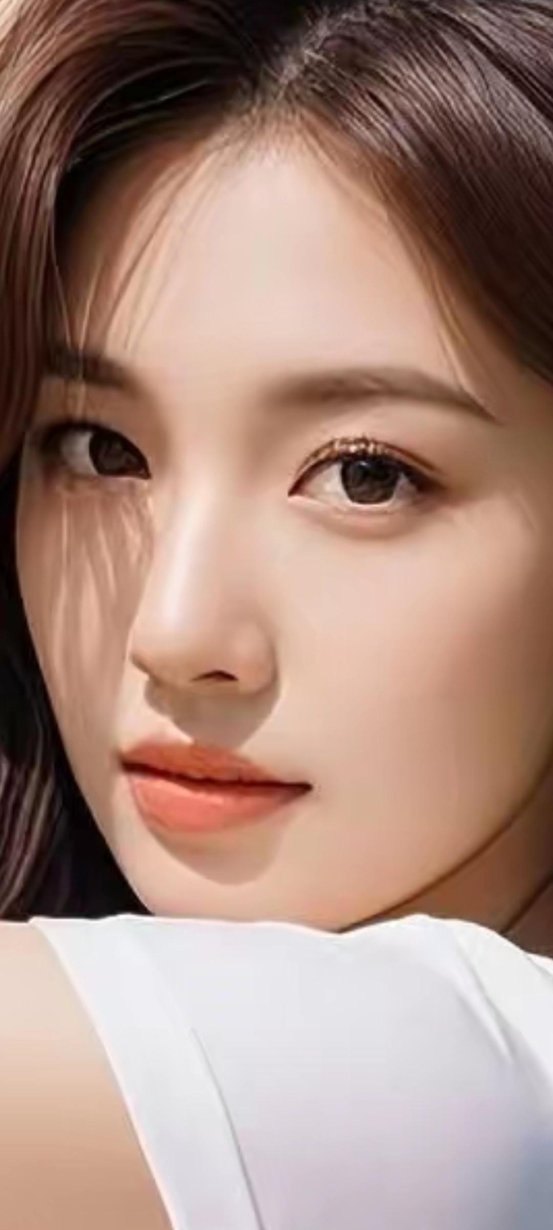 温柔甜美的少女，白皙肌肤，红润双唇，自然妆容，清新动人。