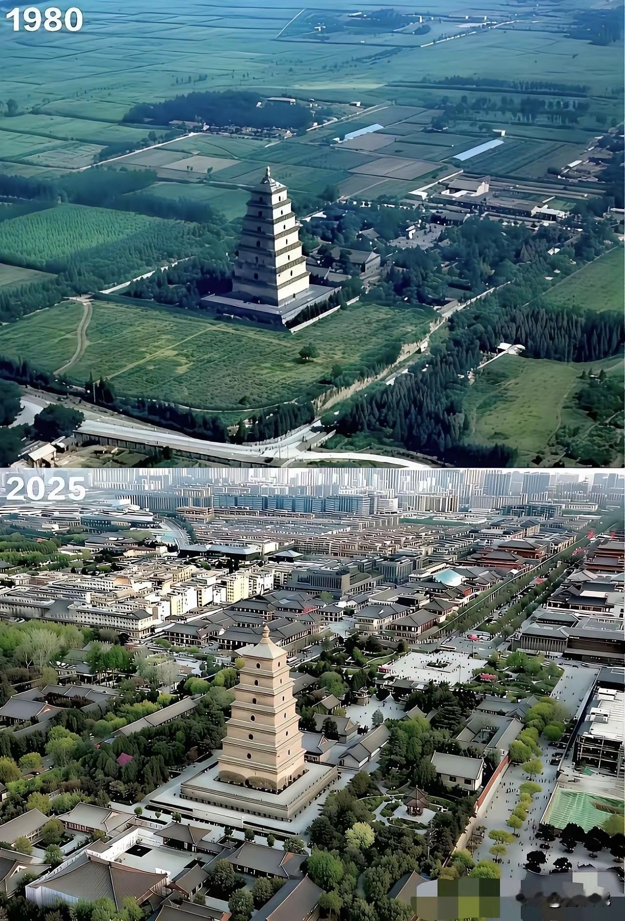 西安大雁塔照片对比这40多年来发生了翻天覆地的变化[赞]