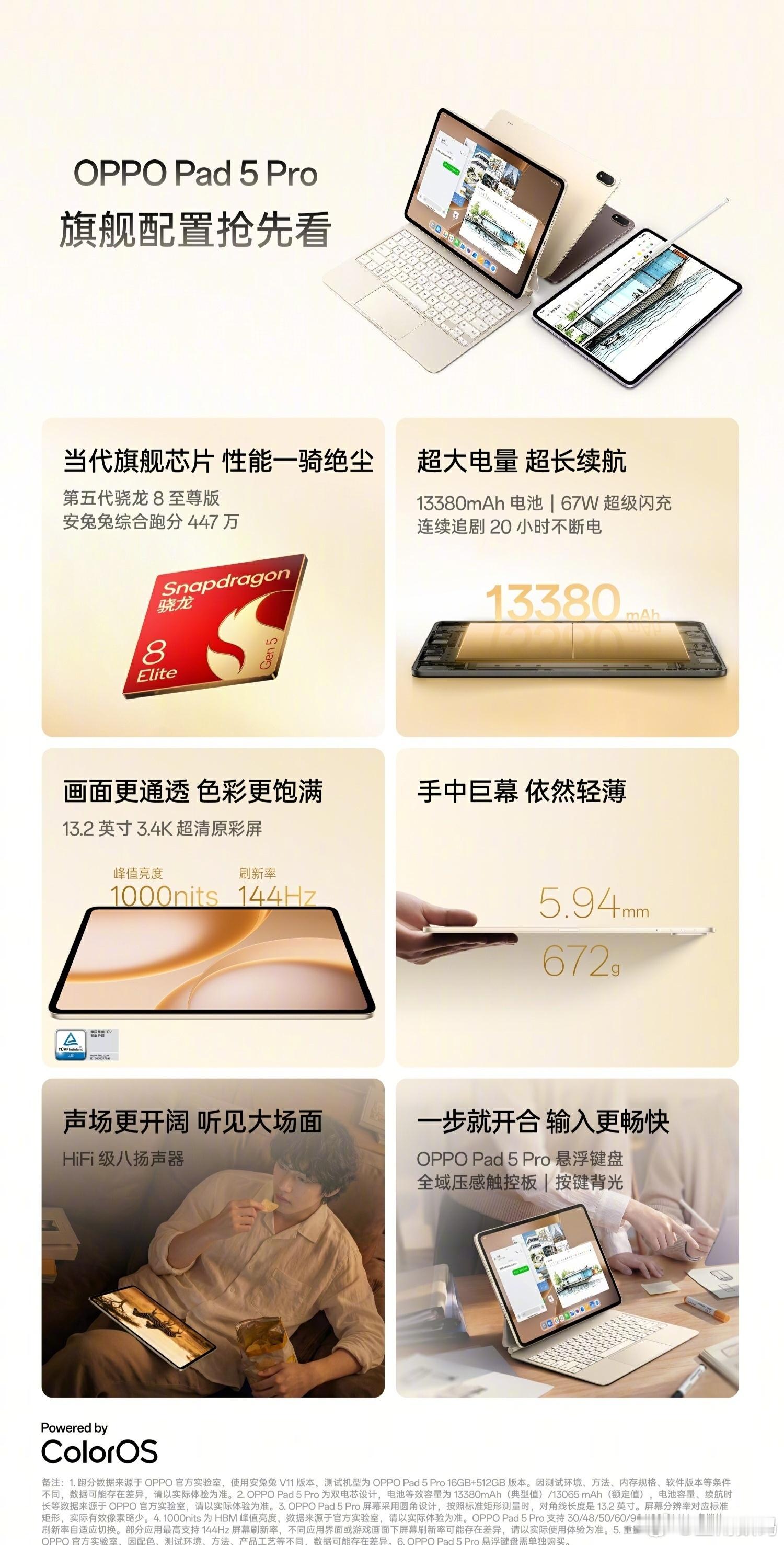 OPPO两款新平板的配置公布，OPPOPad5Pro：第五代骁龙8至