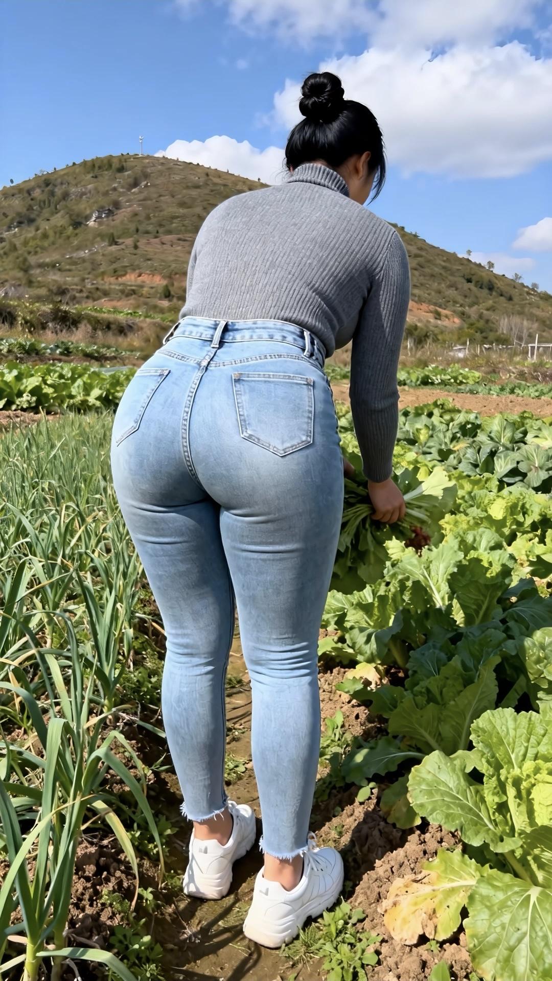 澄澈的蓝天浮着棉絮般的云，远山的轮廓在日光里晕出浅褐与苍绿的层次，菜畦里的青菜舒