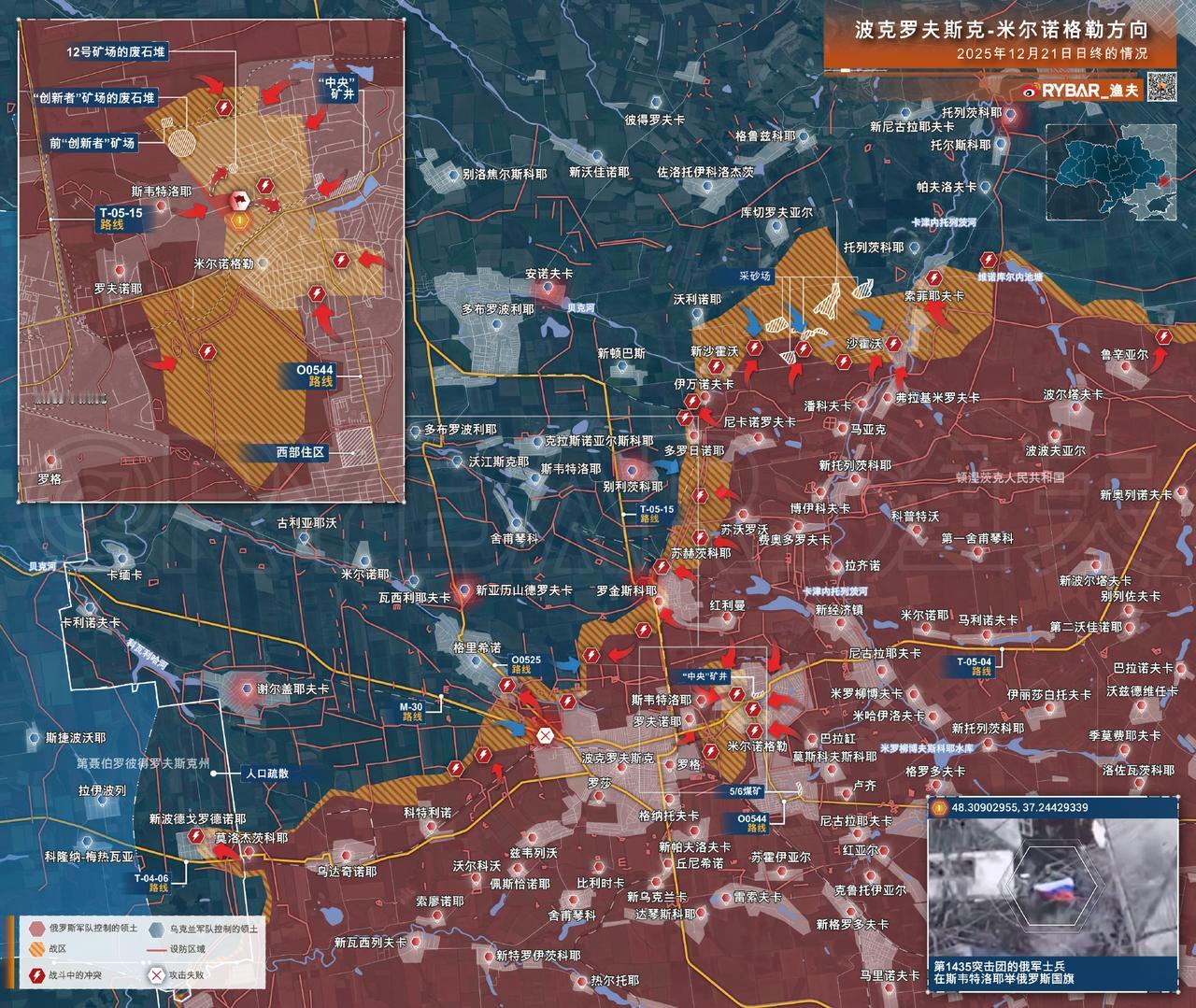 🚩波克罗夫斯克-米尔诺格勒方向的战况2025年12月21日日终的情况俄军