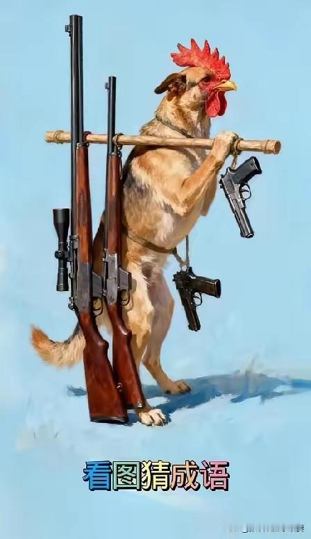 有网友发来私信有这么张鸡头狗身用根棍子前面挂手枪后边挂步枪说听说你