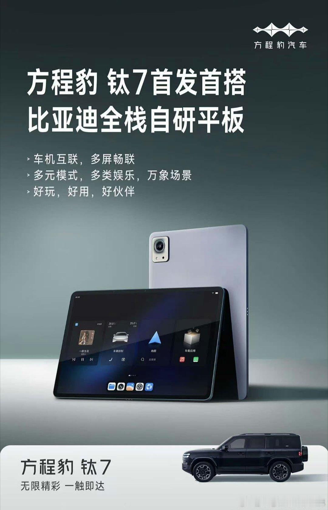 比亚迪的第一款平板方程豹钛7首发搭载，个人估计钛七很可能首发版本会送[doge]