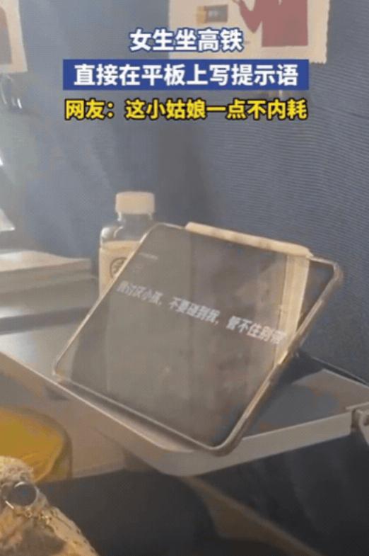 江苏一女生坐高铁，身后小孩一直踢她座位，女生一气之下在平板上写提示语：我讨厌小孩