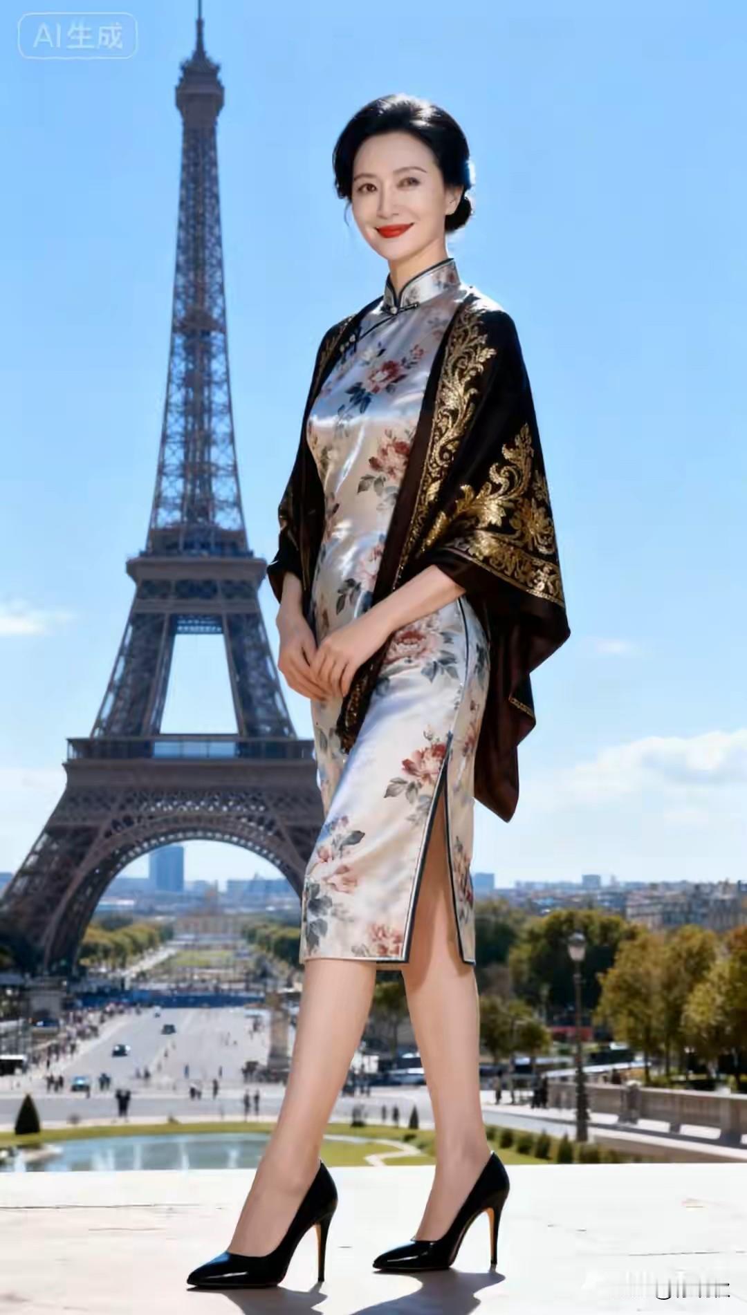 中国服饰，走向世界东方旗袍，邂逅巴黎闪耀铁塔，优雅矜贵塞纳河畔，耀眼风景