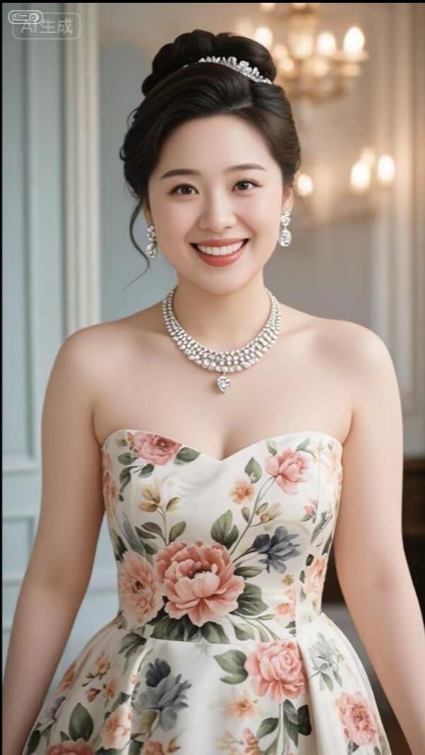 优雅的新娘装扮，精致的花朵礼服，闪耀的珠宝配饰，幸福时刻的完美定格。